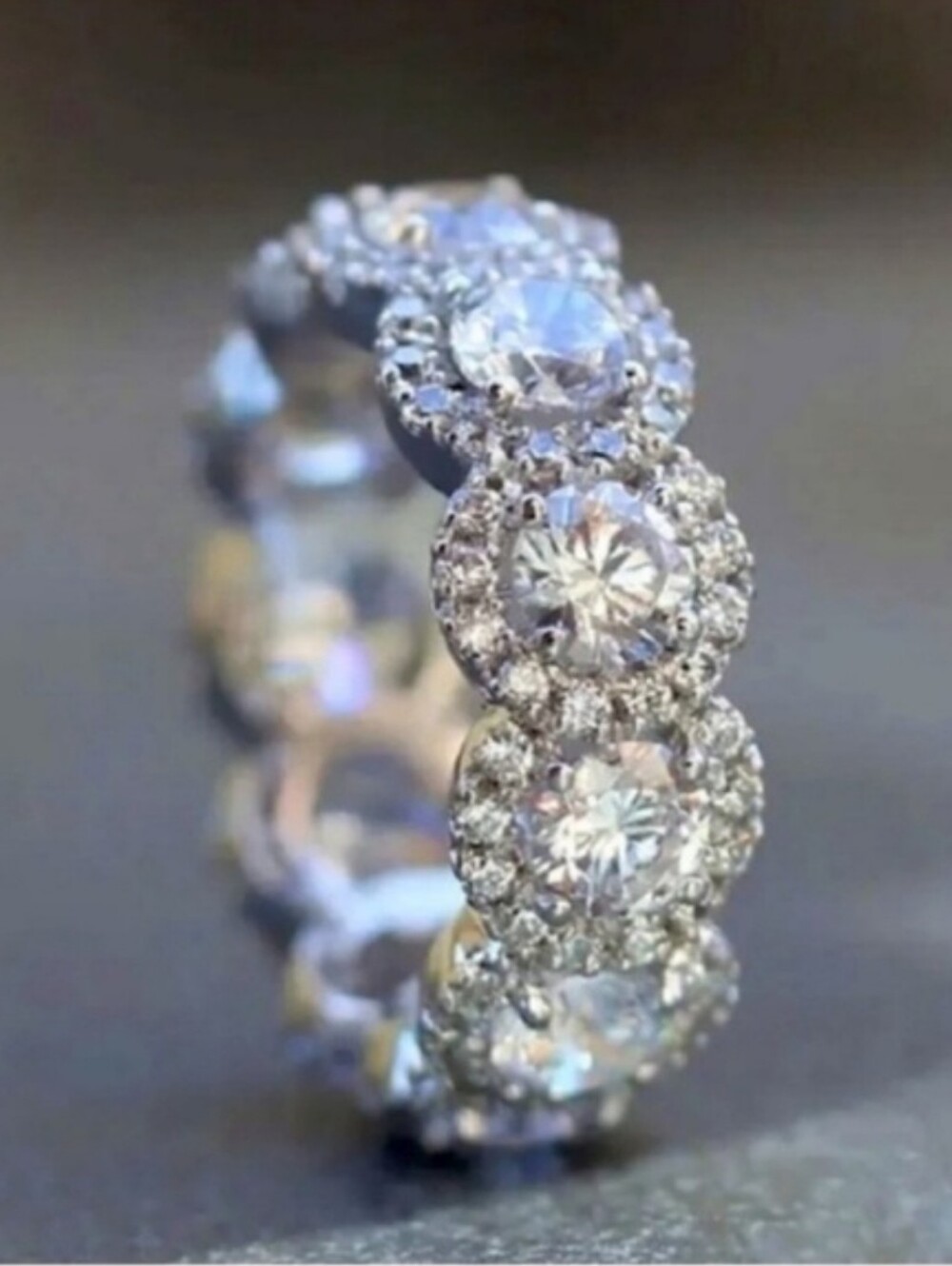 Swarovski Elements 925 Silver Round Halo Eternity Band Ring NEW